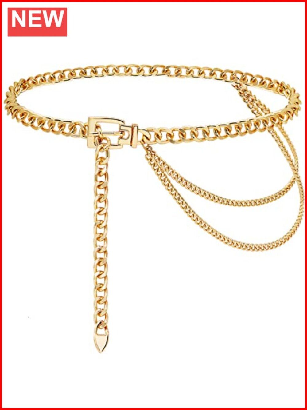 Chunky Chain Belt Gold Metal Waist Chain Multilayer Punk Style for Dress